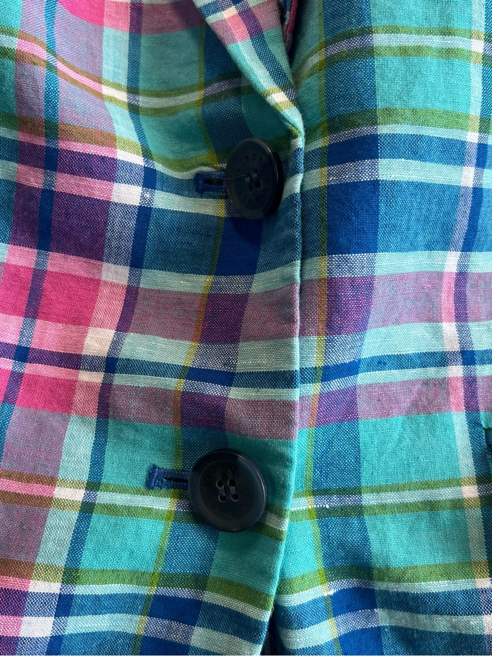 Talbots Plaid Cotton Blazer in Aqua, Pink & Blue - Picture 4 of 9